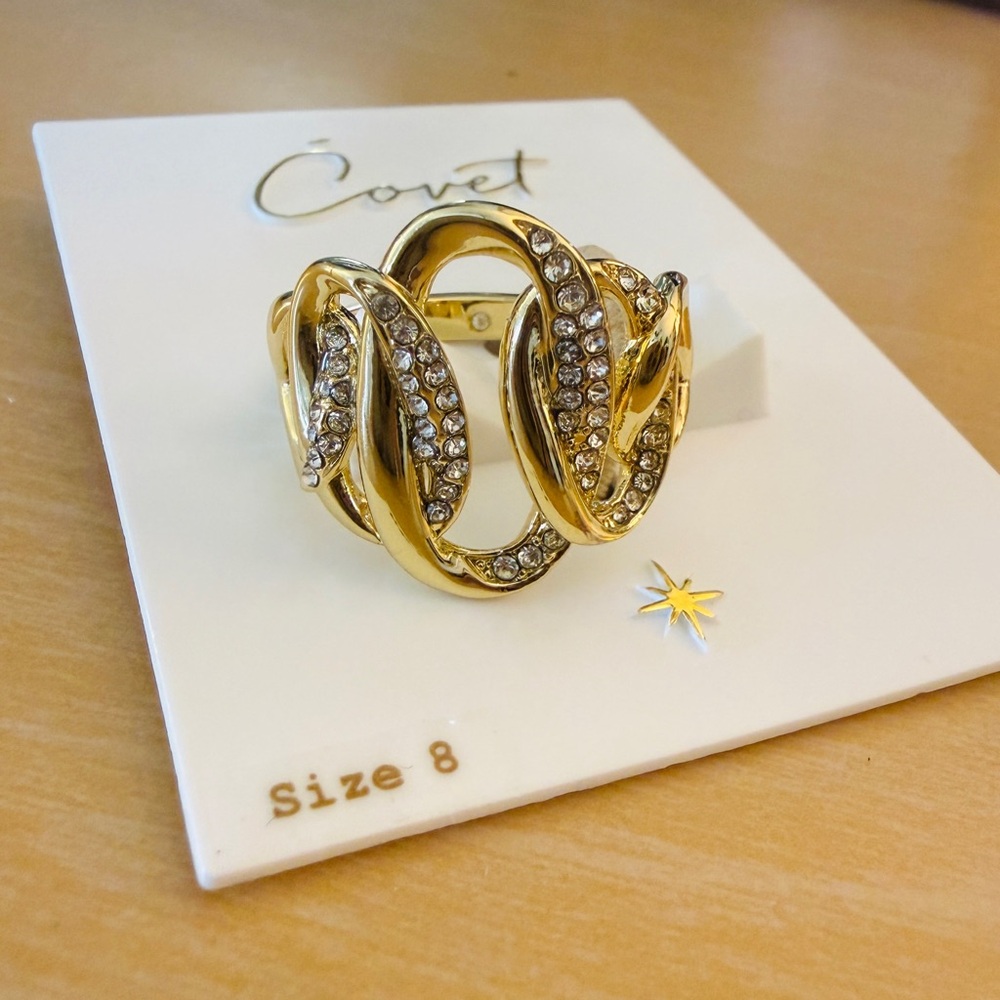 Gold Crystal Interlocking Link Ring